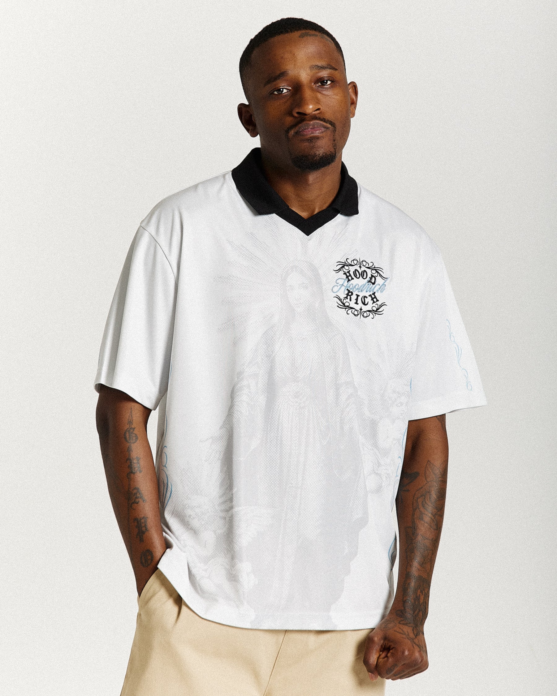 Rito Oversized Football Shirt - Off White/Black/Blue
