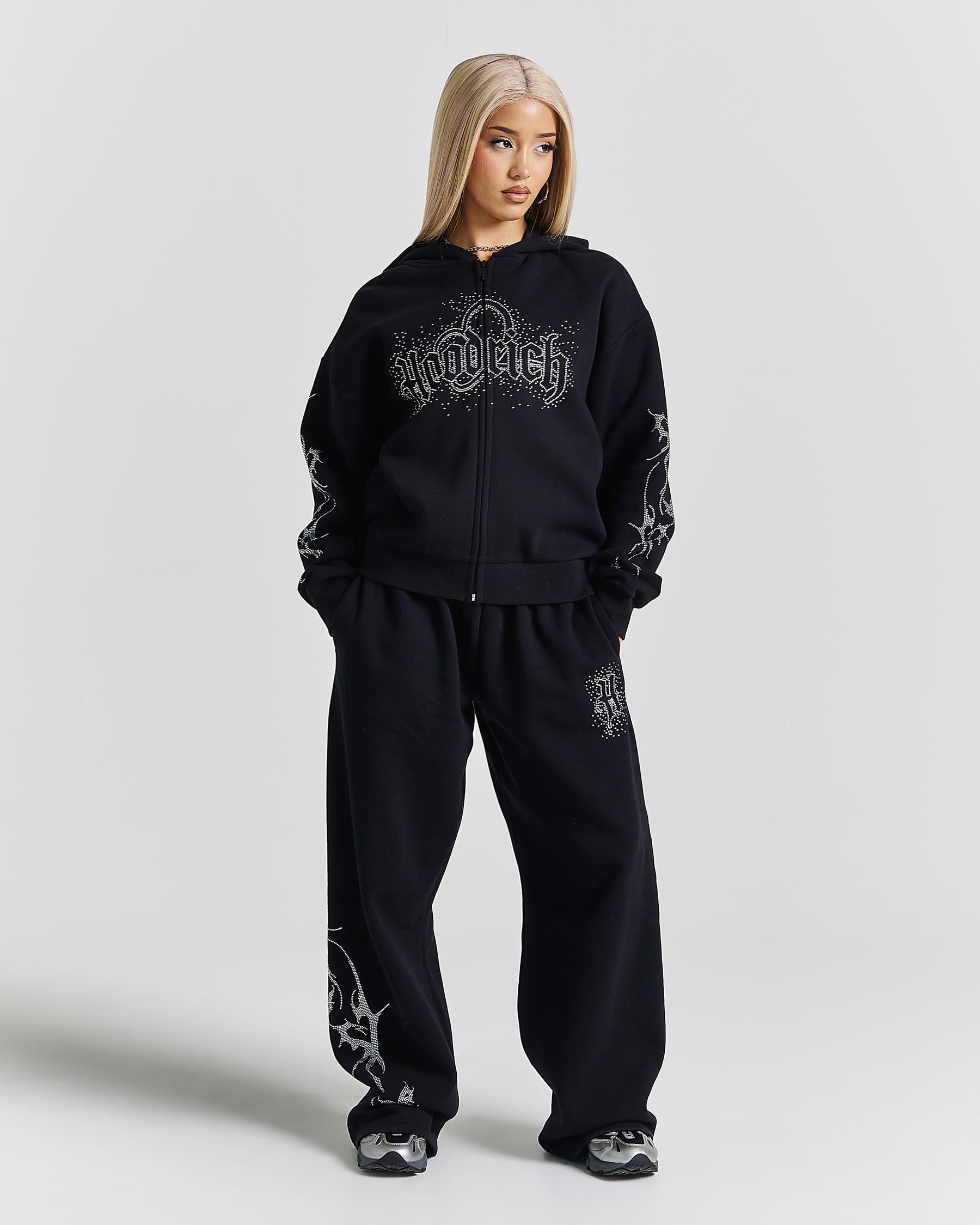 Diffuse Zip Hoodie - Black/Rhinestones