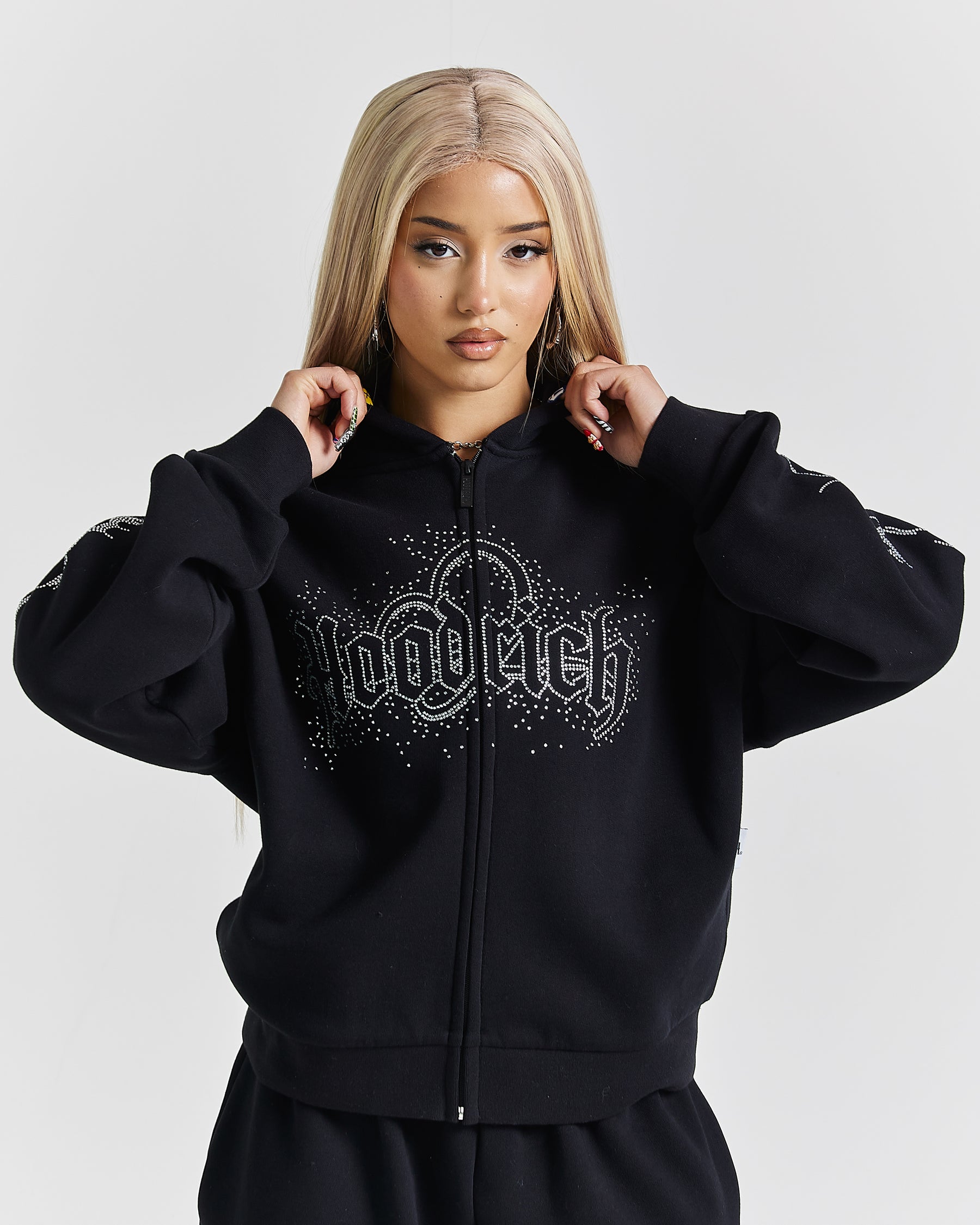 Diffuse Zip Hoodie - Black/Rhinestones