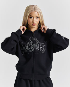 Diffuse Zip Hoodie - Black/Rhinestones
