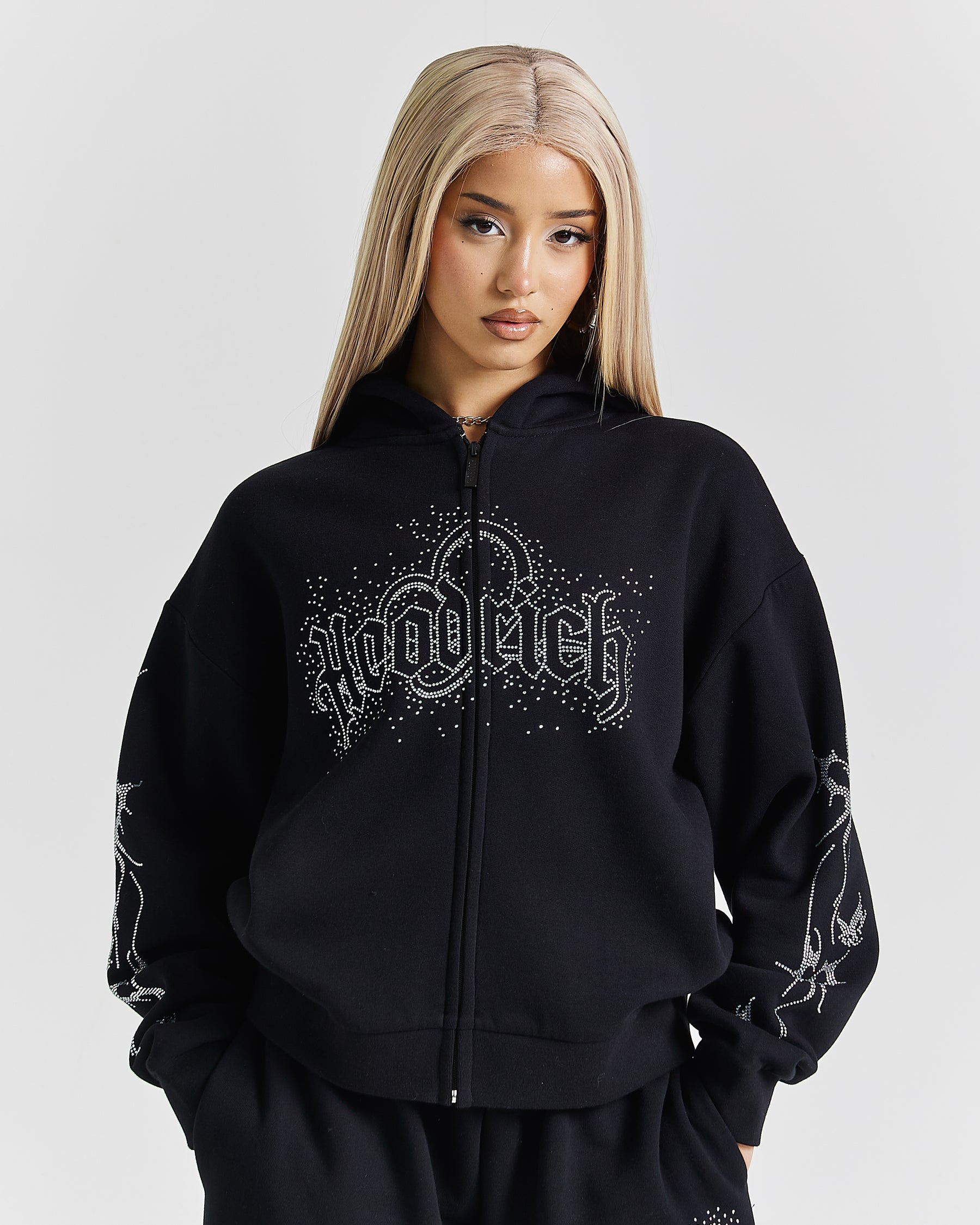 Diffuse Zip Hoodie - Black/Rhinestones