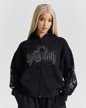 Diffuse Zip Hoodie - Black/Rhinestones
