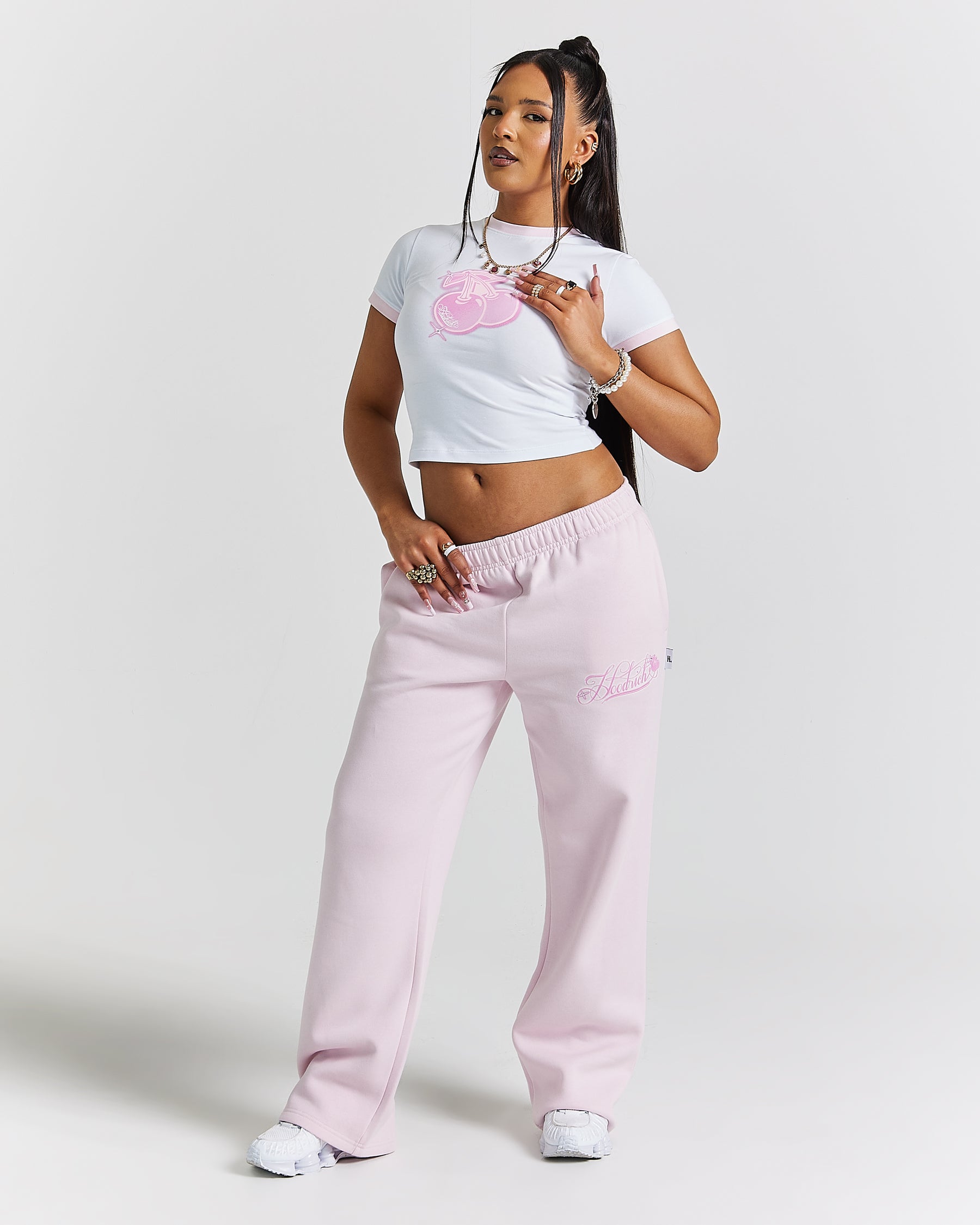 Finesse Fitted Tee - White/Pink/Rhinestone