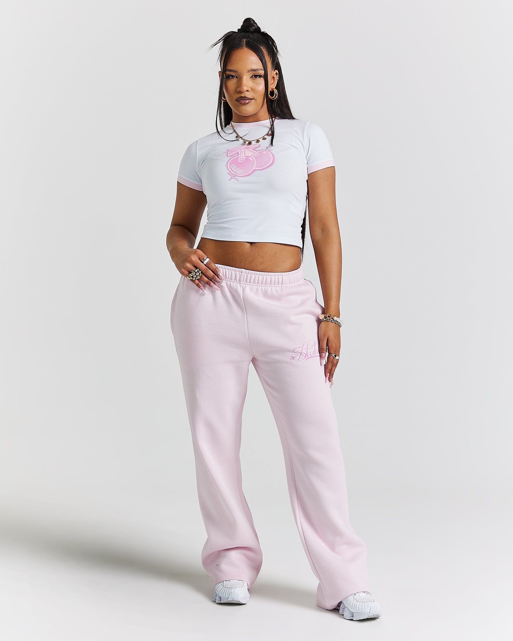 Finesse Fitted Tee - White/Pink/Rhinestone