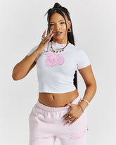 Finesse Fitted Tee - White/Pink/Rhinestone