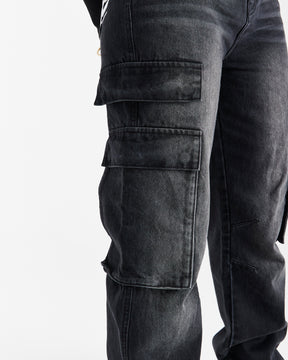 Script Cargo Relaxed Jeans - Black Wash