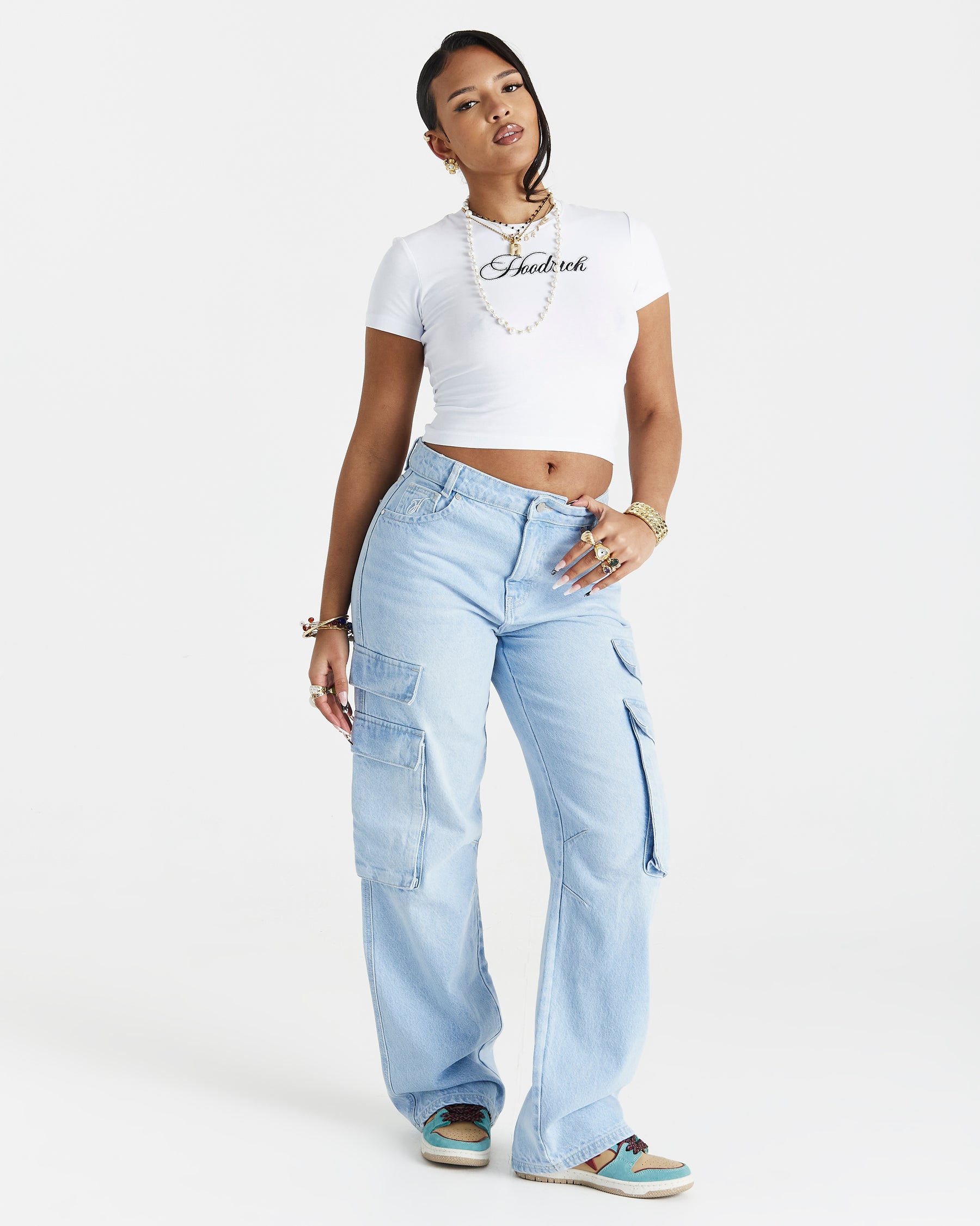 Script Cargo Relaxed Jeans - Light Blue