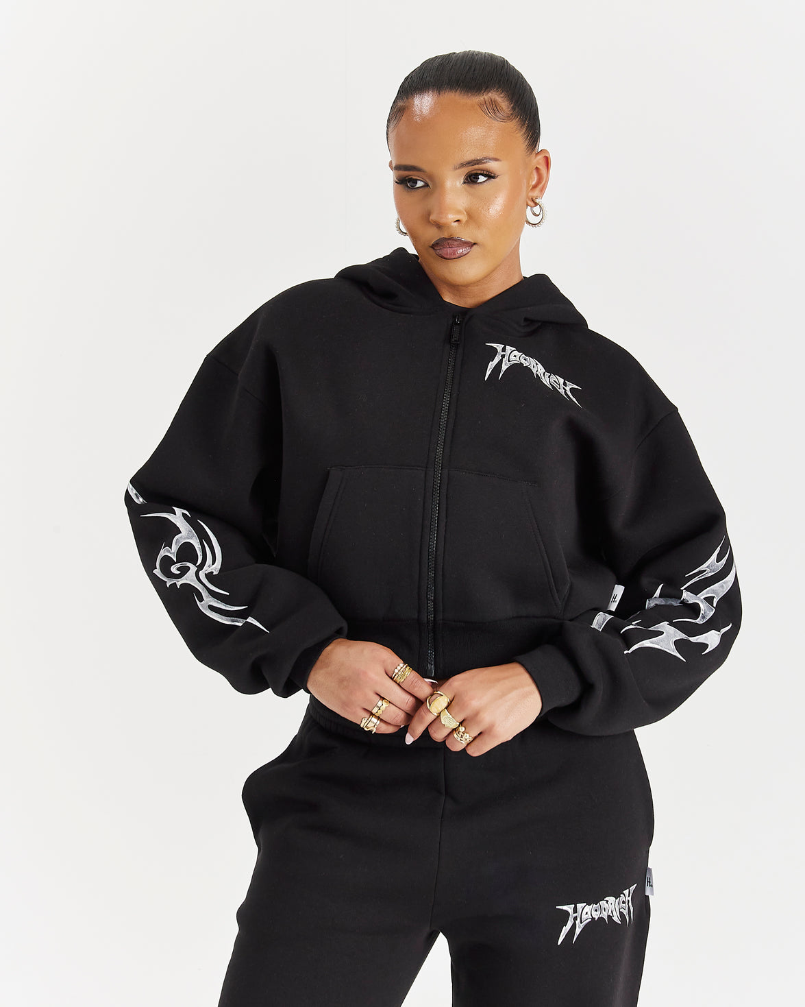 Spark Boxy Zip Hoodie - Black/Silver