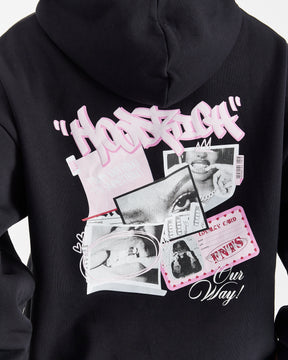 Fray Oversized Hoodie - Black/Pink
