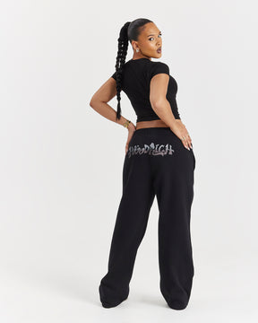 Lucky Oversized Wide Leg Joggers - Black/Grey