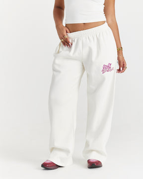 Lucky Oversized Wide Leg Joggers - Cream/Pink