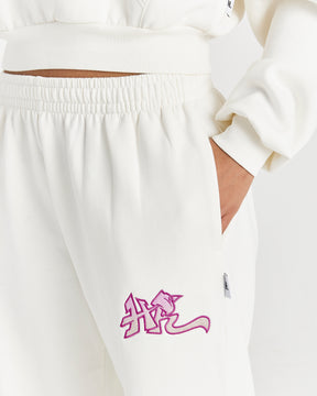 Lucky Oversized Wide Leg Joggers - Cream/Pink