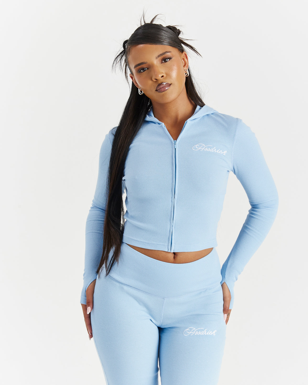 Selene Fitted Zip Hoodie - Blue/White