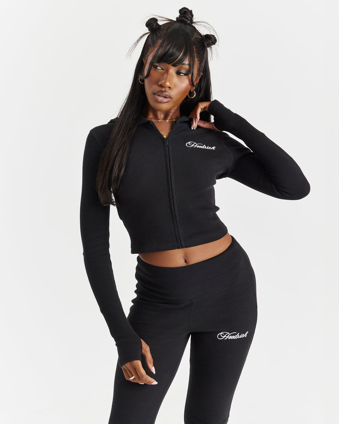 Selene Fitted Zip Hoodie - Black/White