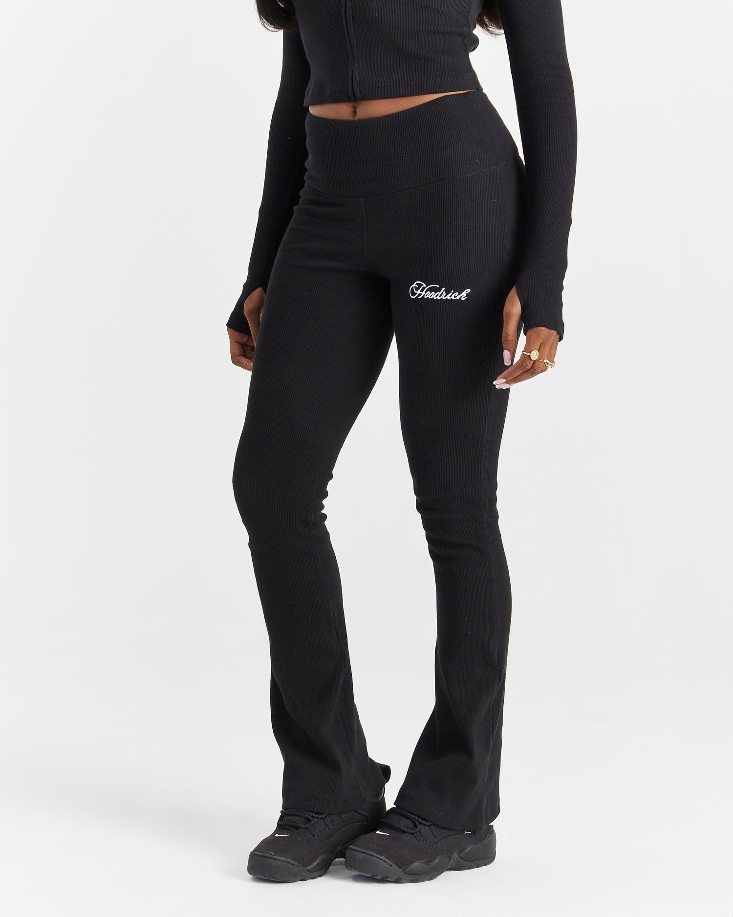 Selene Thick Waistband Flares - Black/White