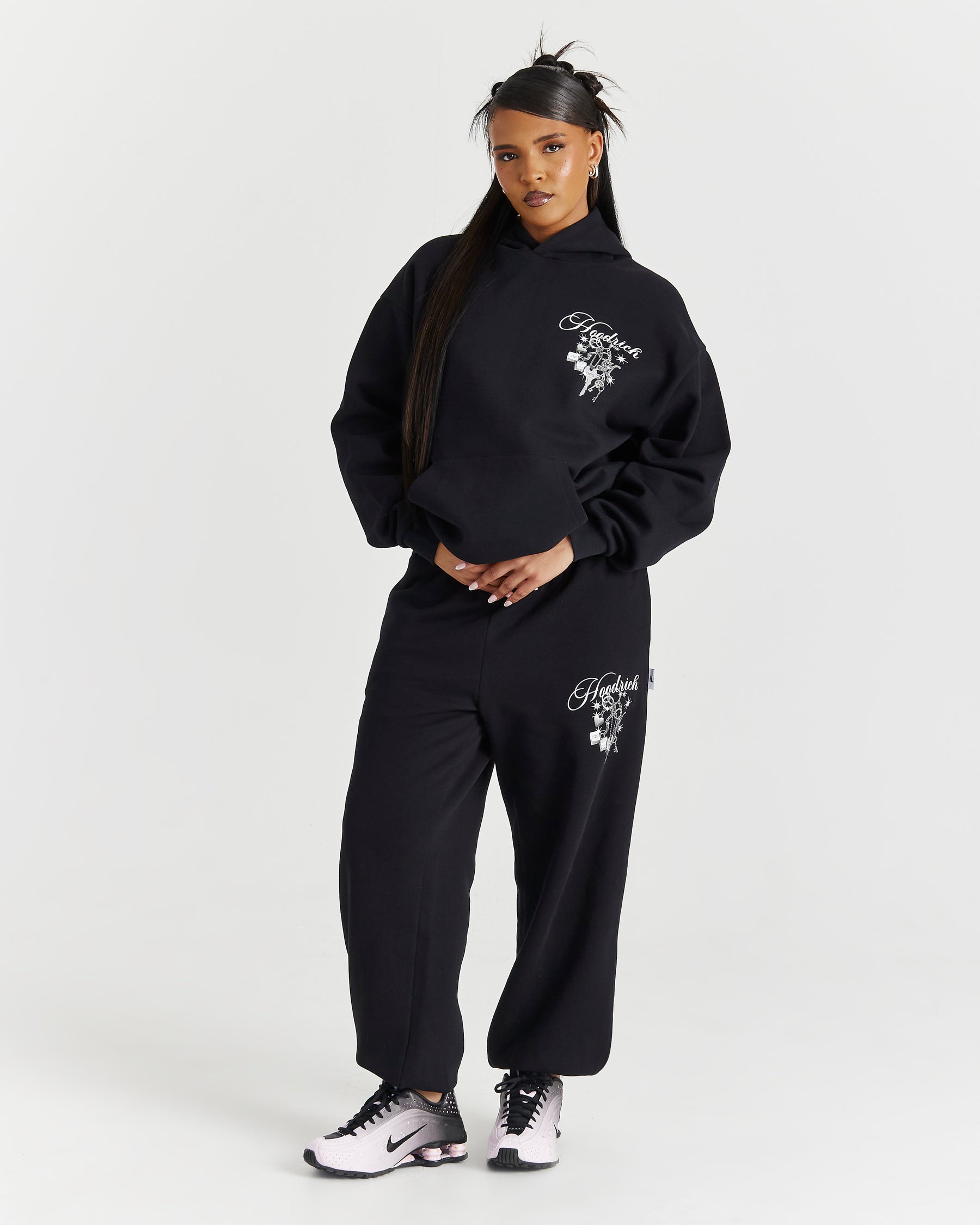 Lyra Oversized Joggers - Black/Rhinestone/Pink