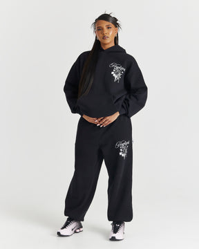 Lyra Oversized Hoodie - Black/Rhinestone/Pink